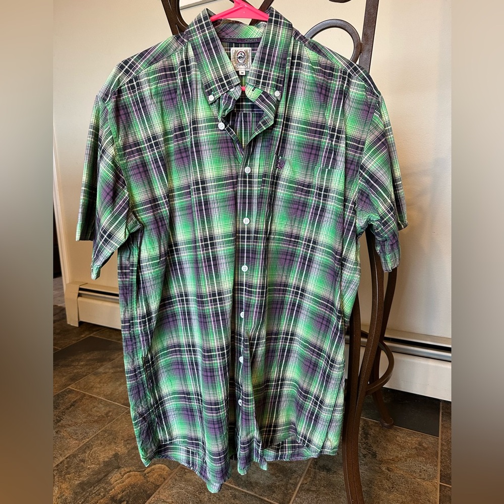 Cinch Men's Plaid Shirt in Green and Purple
